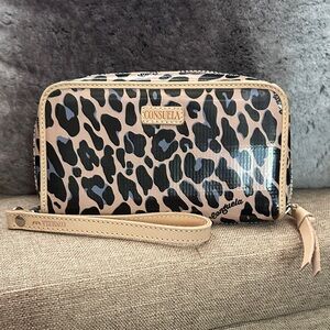Consuela Black and Tan Leopard Wristlet
